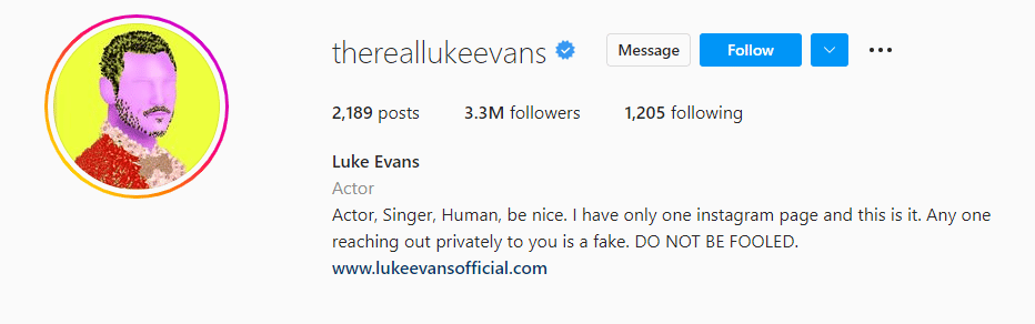 The current avatar of Luke Evans on Instagram is part of the Pride Icons NFT collection / Source: Instagram
