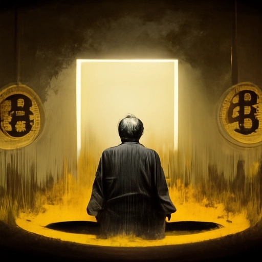 “Satoshi Nakamoto creating Bitcoin.” Author of illustration: Midjourney
