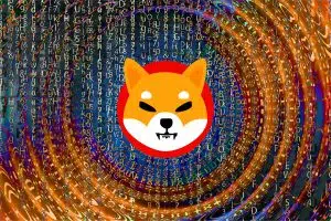 Shiba Inu logo in the whirl pool of crytpo symbols