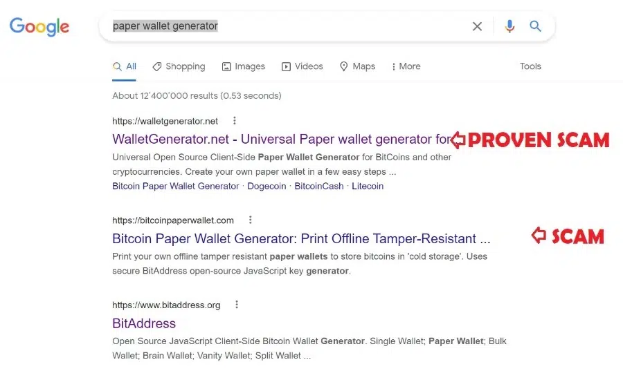 Scam wallet generator site
