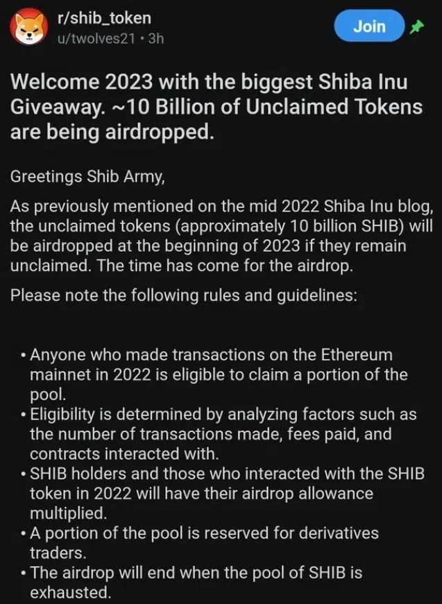 Scam SHIB giveaway